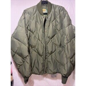 vintage CABELAS quilted puffer GOOSE DOWN bomber jacket XL Reg green insulated